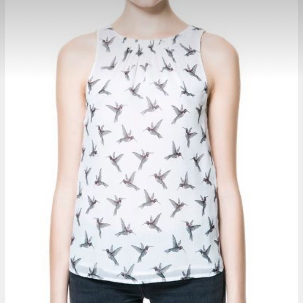 Zara hummingbird print top